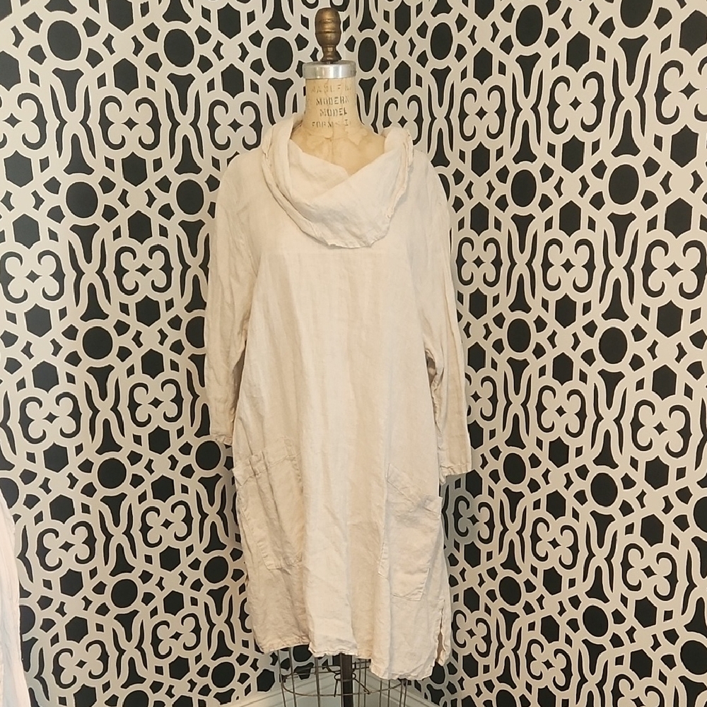 Match Point USA 100% Linen Cowl Neck Dress Sz M